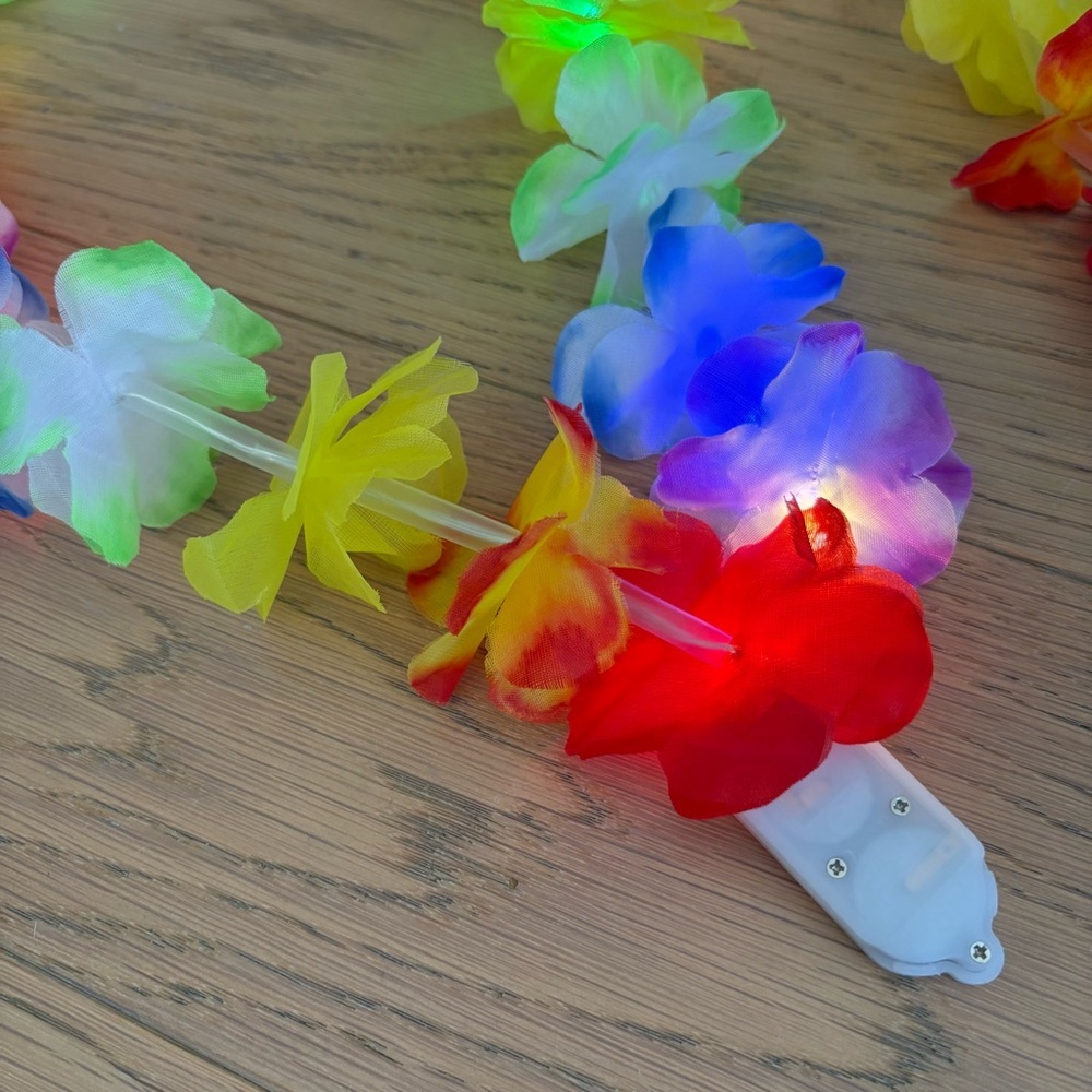 Colorful LED Flower Lei and Kukui Nut Lei Set - Picture 8 of 9